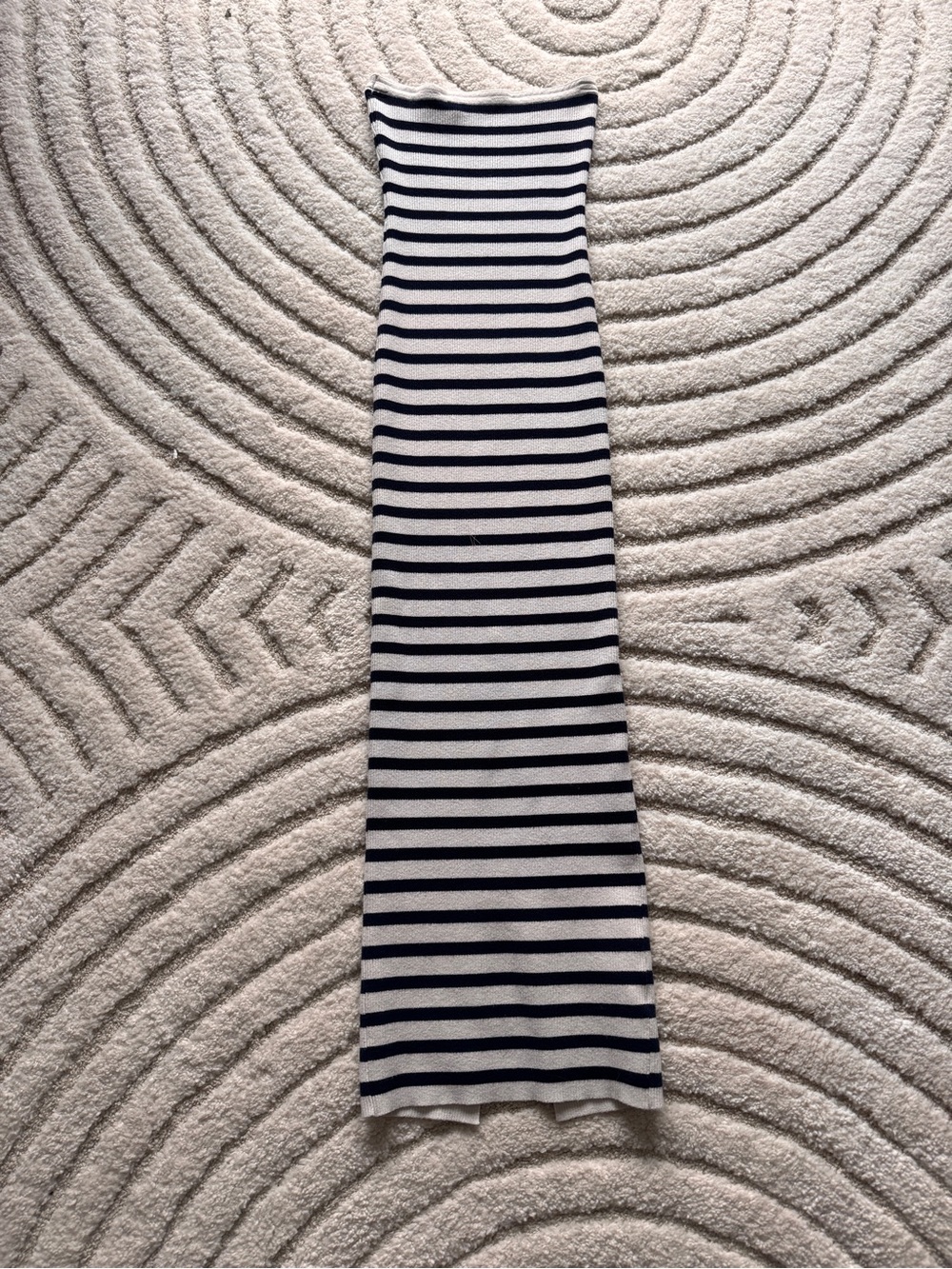 Striped Knit Midi Dress in Navy and White with Slit